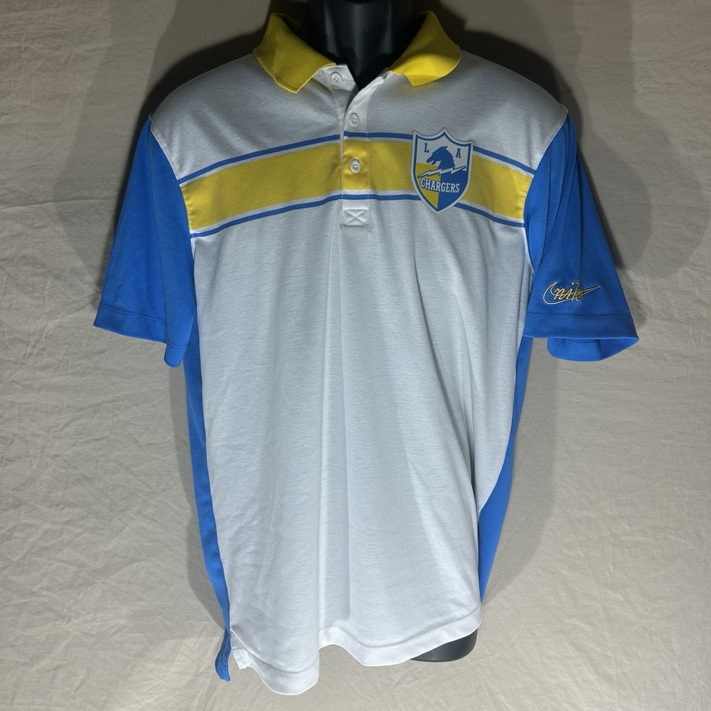 Nike NFL Los Angeles Chargers Polo Shirt Mens Medium‎ M Dri-Fit Blue White Gold